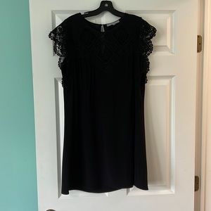 Daniel Rainn Anthropologie black dress w/ lace detail at neck & sleeve sz small